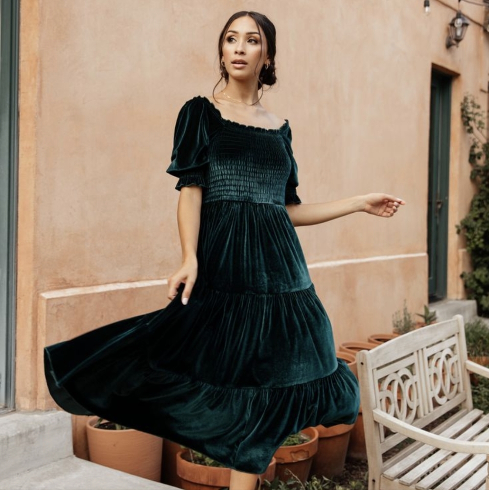 Baltic Born Vivaldi Smocked Velvet Midi Dress - Picture 7 of 9